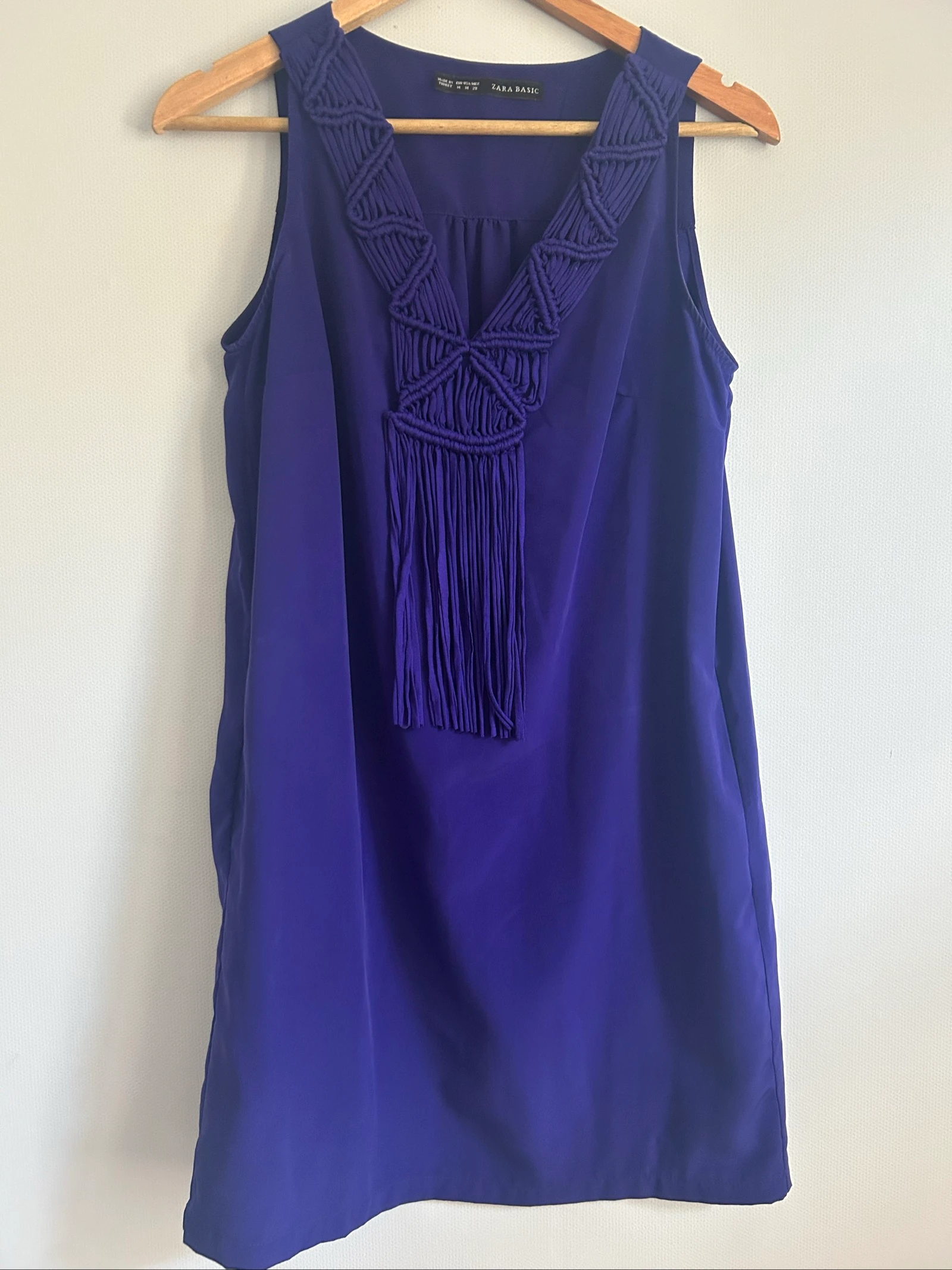 Vestido recto veraniego azul Zara Basic con macramé y flecos – Talla M – photo 5